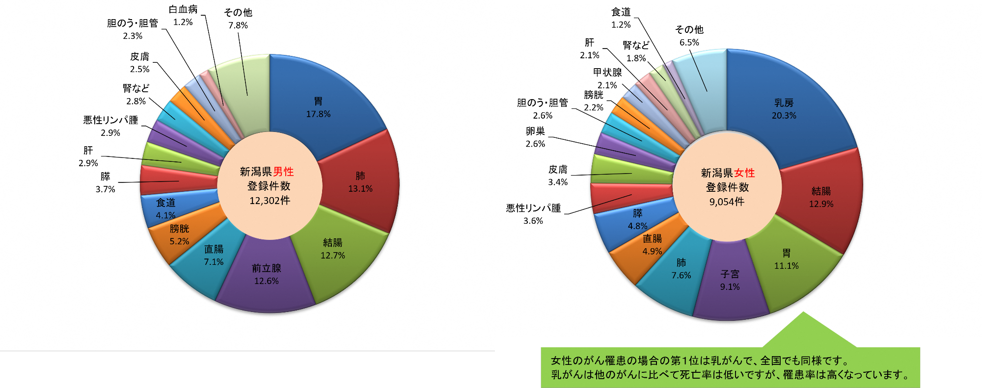 がん罹患（がんにかかった方）の種類の割合の円グラフ